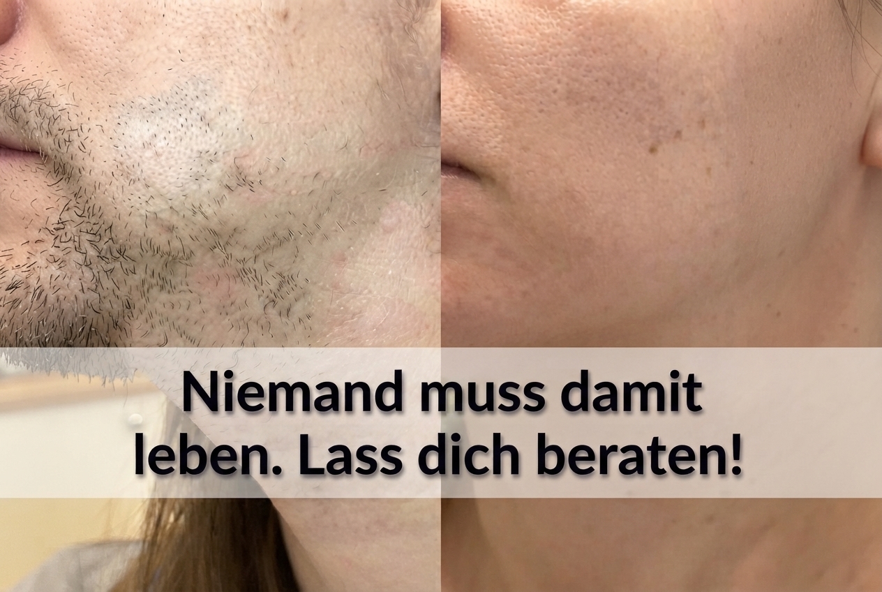 Vorher-Nachher-Vergleich Behandlung mit Elektroepilation im Gesicht-/Kinnbereich